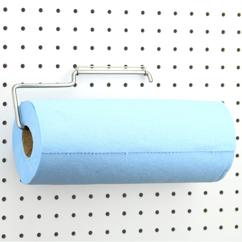 Right Arrange RightArrange One-Handed Tear Pegboard Paper Towel Holder - Stainless Steel - Hooks to Any Peg Board - Pegboard Accessories for Tool Shed, Garage, Workbench, Kitchen, Laundry or Craft Room Organization - Image 1